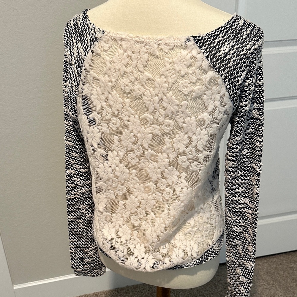 Millibon Black and White Lace Knit Top